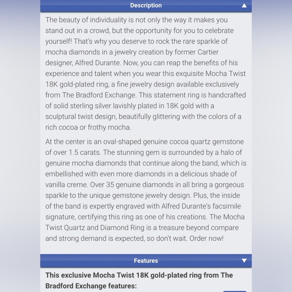 Alfred Durante Mocha Diamond and Cocoa Quartz Ring 5.5 - Picture 8 of 16